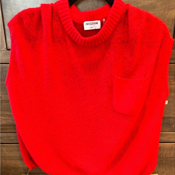 Evereve LNA Clothing Red Knit Crewneck Sweater- Lightweight Shortsleeve Pullover - Picture 3 of 8